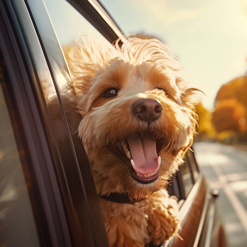 chien heureux en voiture